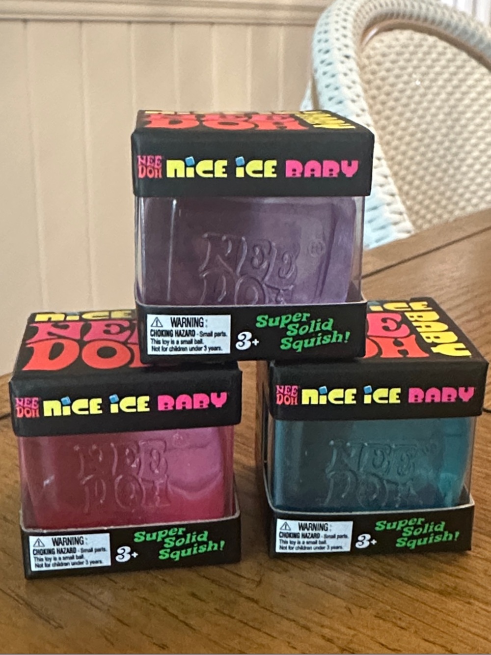 Schylling NeeDoh Nice Ice Baby Super Solid Squish - Purple, Pink, Blue (3 Total)